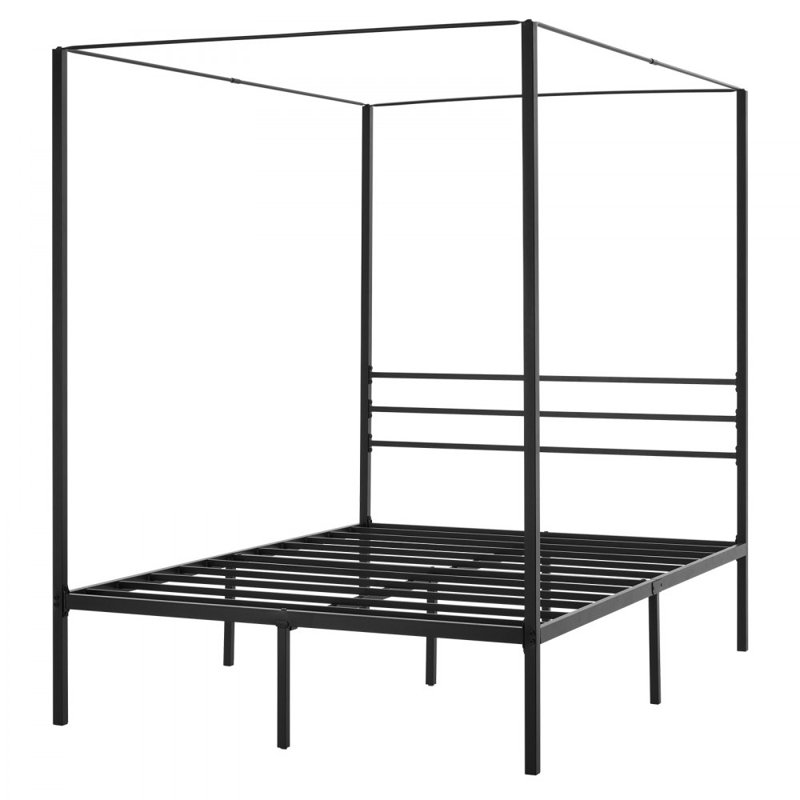 Full Size Canopy Bed Frame Metal Canopy Bed with Four Posters Black, Full