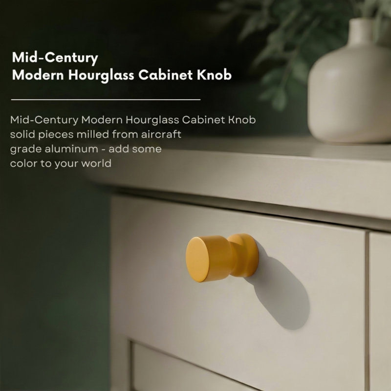 ROUS Harwdare Mid-Century Modern Hourglass Knob, Sunflower (Yellow)