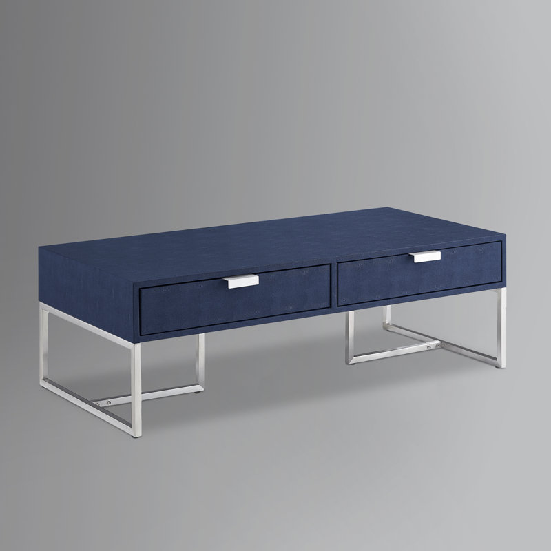 Yadira Faux Shagreen Coffee Table, Blue, Chrome