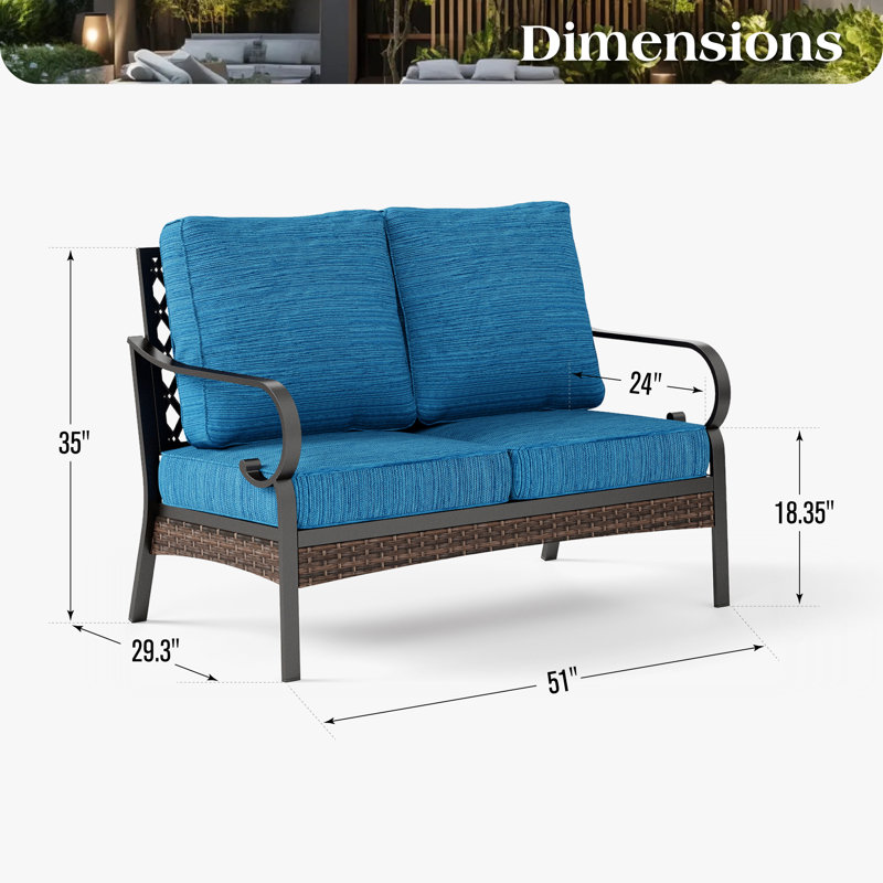 51'' Outdoor Loveseat With Cushions, Peacock Blue
