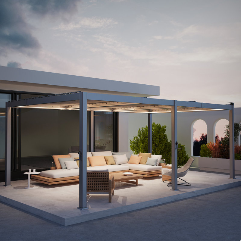 Pergola solaire en aluminium à DEL avec auvent, 12 x 20 pi