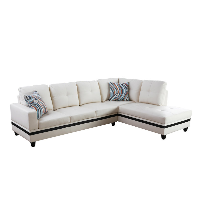 Bawan Faux Leather L-Shaped Sectional, Right Hand Facing, Beige/Black Faux Leather