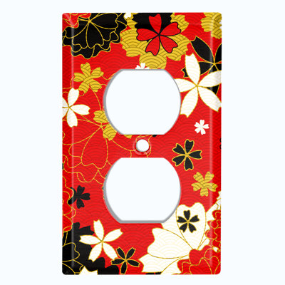 Metal Light Switch Plate Outlet Cover (Japanese Pattern Flowers Red   - Single Toggle)