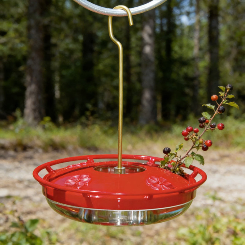 Mangeoire à colibri suspendue avec perchoir surélevé, 4 ports d'alimentation, fabrication en polycarbonate incassable, facile à nettoyer