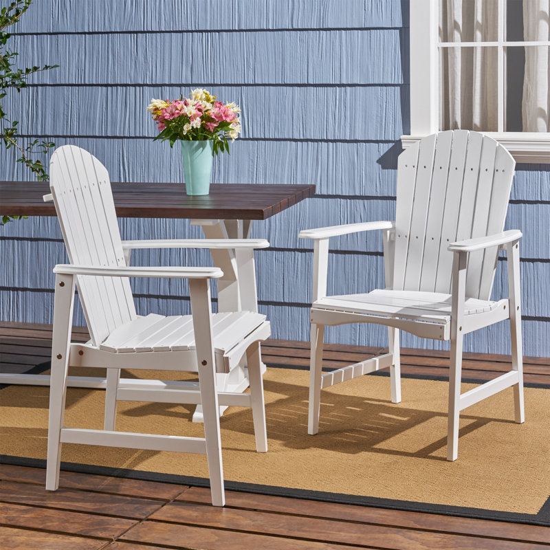 Ensemble de 2 chaises de salle à manger d'extérieur résistantes aux intempéries en bois d'acacia Adirondack, Blanc