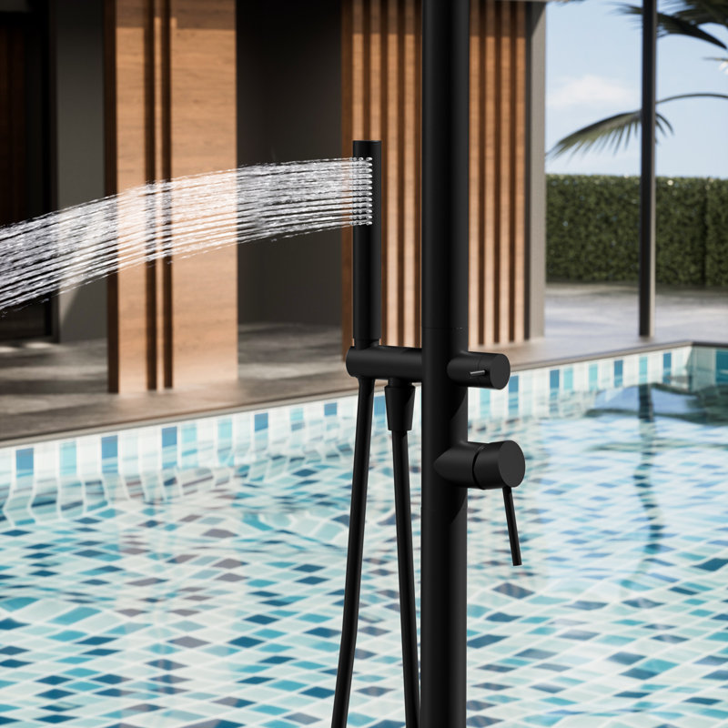 87.4"H Temperature Control 316 Stainless Steel Freestanding Outdoor Shower with Hand Shower, Matte Black