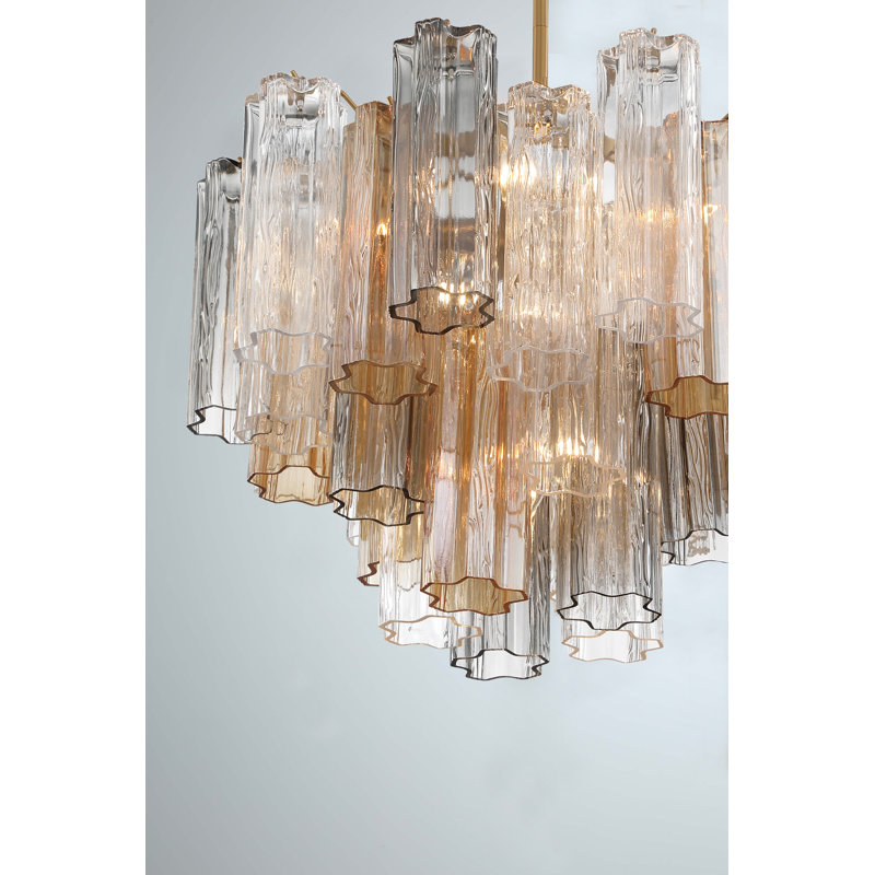 Arras Dimmable Tiered Chandelier, Aged Brass, Gray/Yellow, 14" H x 19.75" W x 19.75" D
