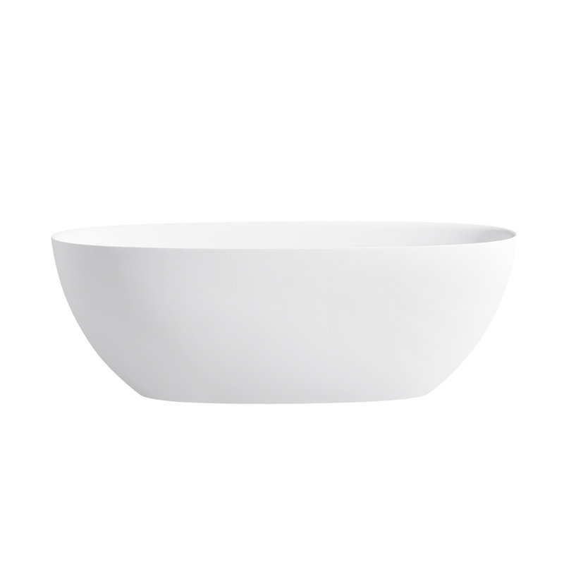 65'' Matte White Freestanding Solid Surface Soaking Bathtub