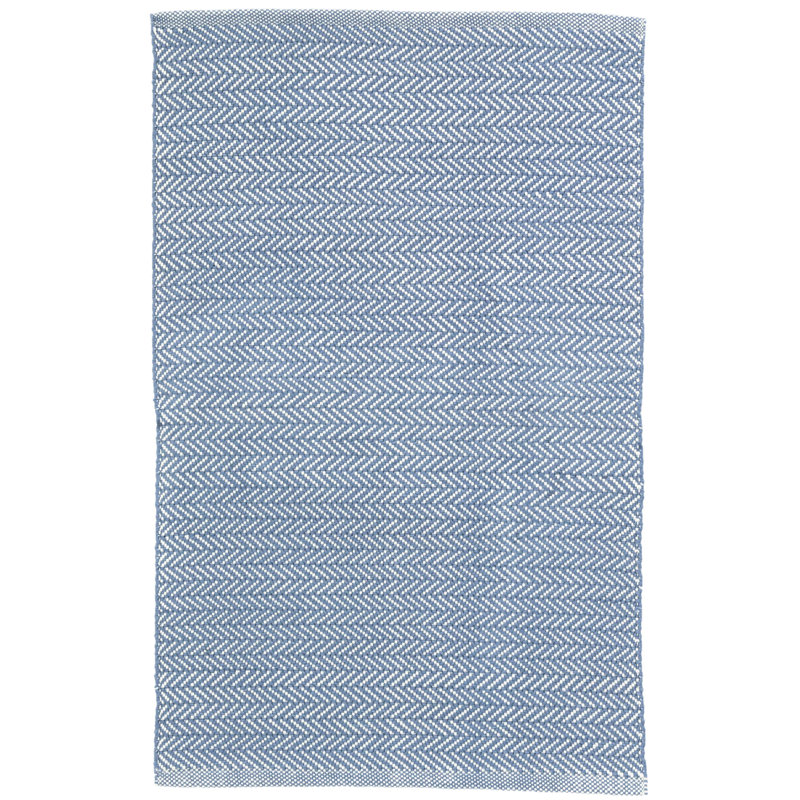 Herringbone Denim/Ivory Handwoven Indoor/Outdoor Rug, Runner 2'6" x 18'