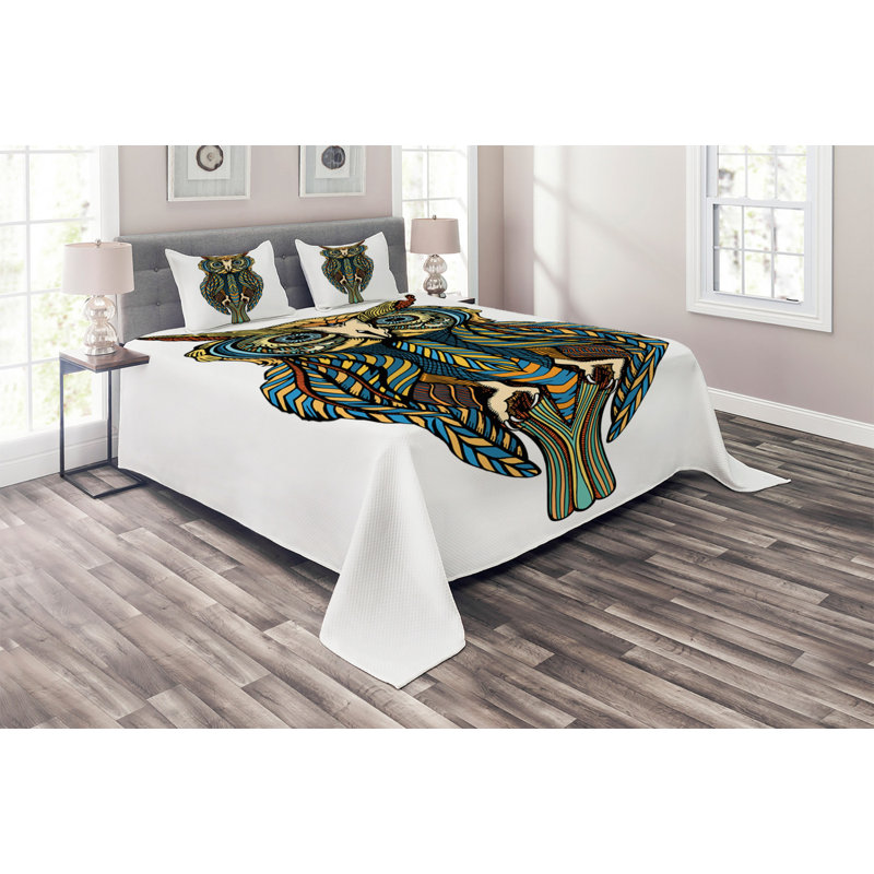Owl Rustic Polyester Coverlet, Queen Bedspread + 2 Shams