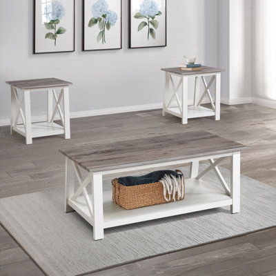 3-Piece Set Table Top Cocktail Rectangular Coffee Table And Two Matching Square End Tables Living Room Wooden, End Table by Corrigan Studio