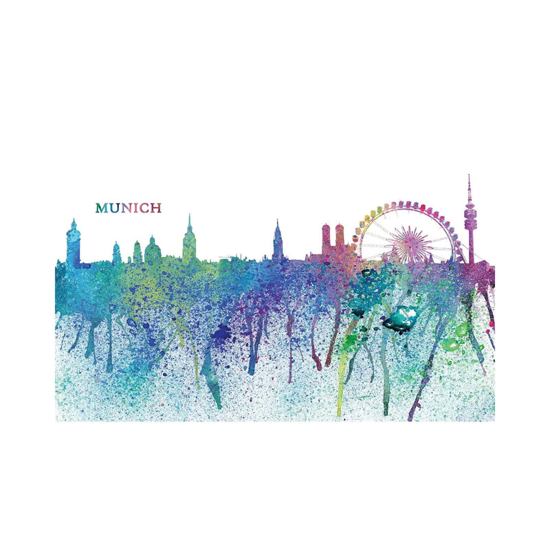 Munich Germany Skyline Silhouette Impressionistic Splash by Markus & Martina Bleichner - Wrapped Canvas Print