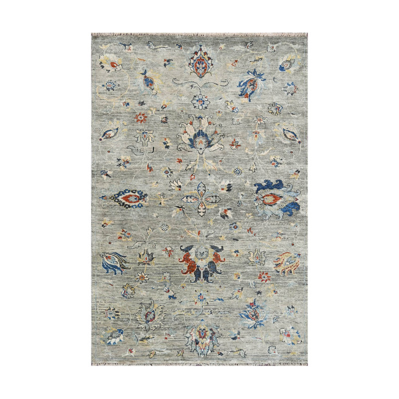 Tapis gris rectangulaire unique de 5 pi 6 po x 8 pi 4 po One-of-a-Kind