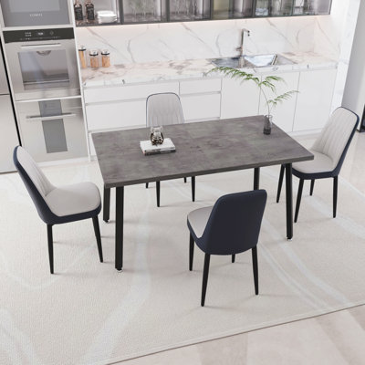 55.12-70.87" Expandable Rectangular Dining Table That Can Accommodate 4-6 People, Equipped With 4 Pu Fabric Thick Padded Dining Chairs , Kitchen Table