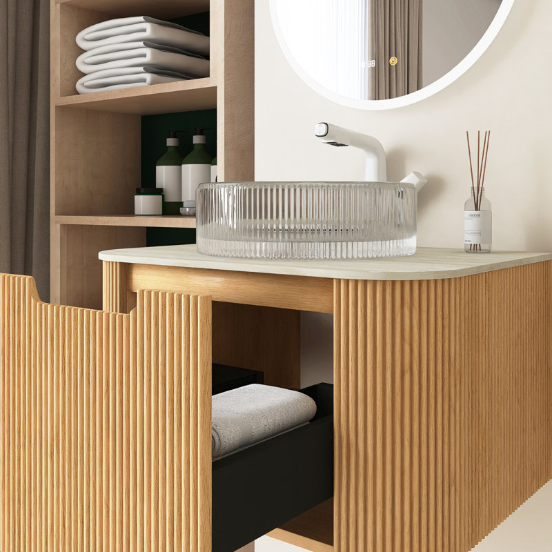 24" Bathroom Vanity With Sink, White, Dark Yellow, 24"