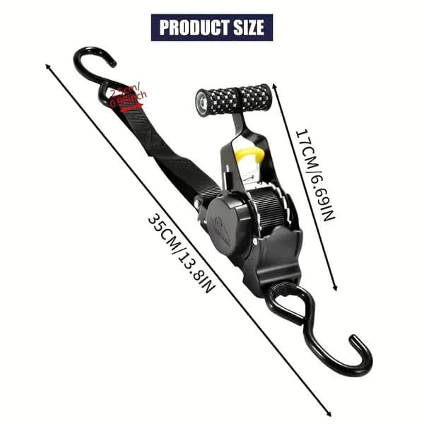 1 sangle à cliquet rétractable 1pc, sangle de fixation auto-rétractable, résistance à la traction de 10 pieds, résistance à la traction de 1500 lb, sangle à cliquet automatique noire robuste pour sécuriser le fret, les camions,