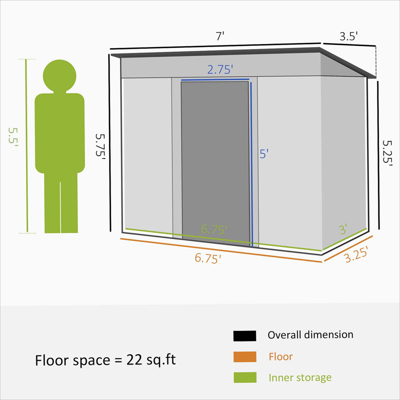 7' X 4' Metal Lean To Garden Shed, Outdoor Storage Shed, Garden Tool House With Double Sliding Doors, Silver