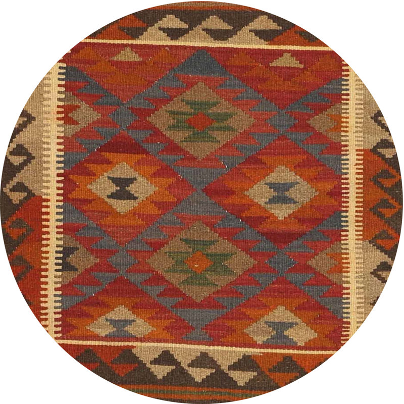 Rouge sud-ouest/brun/bleu Tapis décoratif, Rond 5 pi