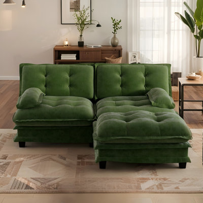 77'' Modern L-Shaped Sectional Comfy Cloud Couch With Removable Ottoman,Modular Chenille 2-Seat Deep Seat Loveseat Sofa With Removable Pillows For Living Room, Small Space
