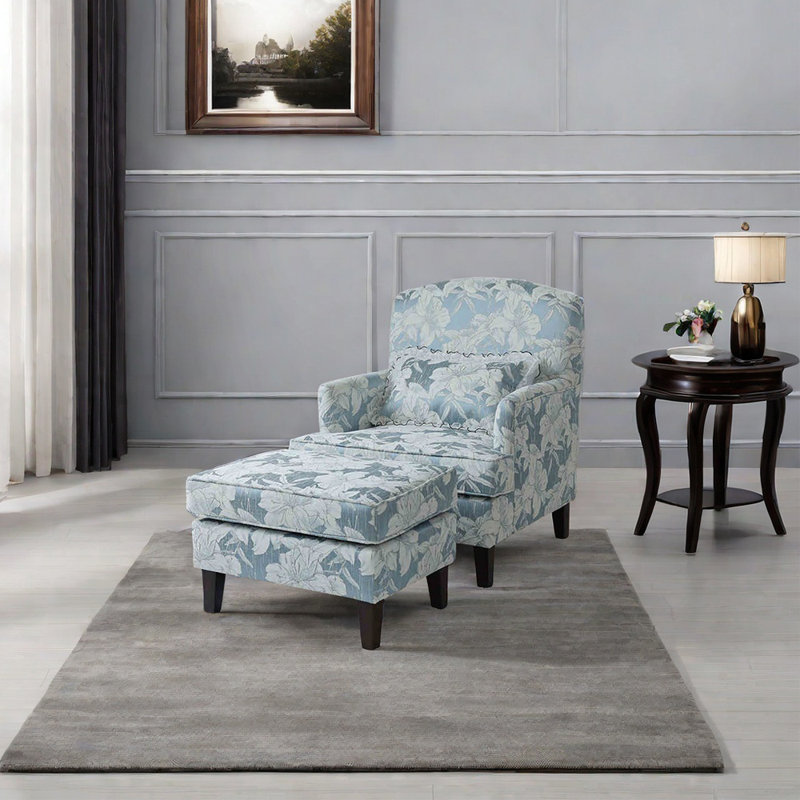Méridienne moderne et confortable en éponge résiliente, Bleu / beige chenille