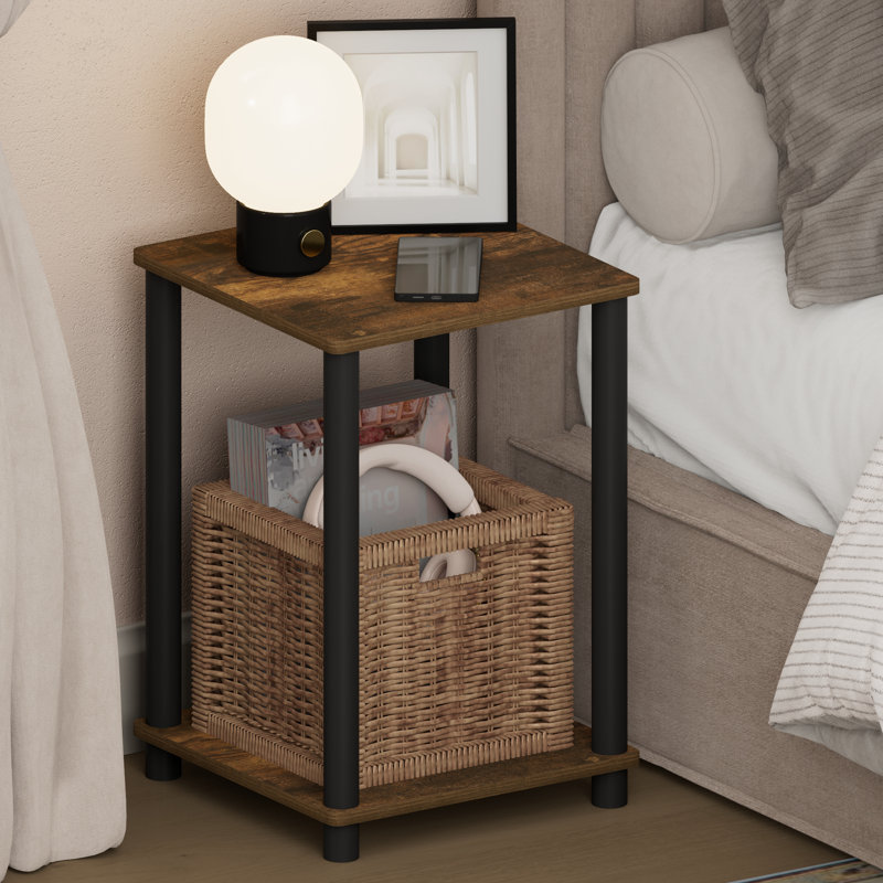 Furinno Turn-N-Tube Nightstand, Bedside Table, White/White, Amber Pine/Black