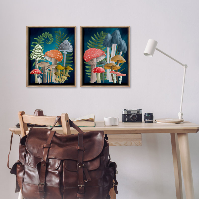 Ensemble de 2 toiles flottantes "Mushroom Variétés Forest Ferns" par Regina Moore, H 21 po x l 17 po
