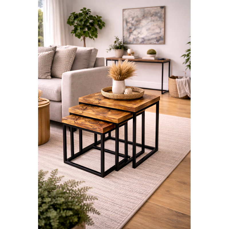 Jerie Solid Wood Top 3-Piece Nesting Tables