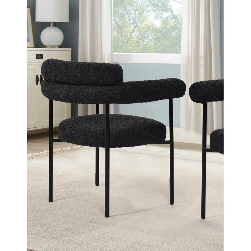 De 2 fauteuils rembourrés Boucle avec pieds en métal noir pour la cuisine, Noir, Noir