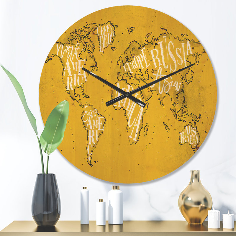 Horloge murale rétro en bois mappemonde, Moyenne
