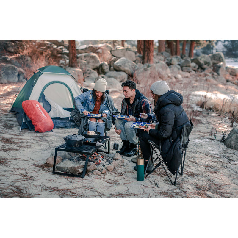 Black and Gray Polyester Folding Camping Chair with Mesh Backrest