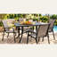 Petite table carrée en métal pour 4 personnes pour patio extérieur, table de salle à manger robuste avec plateau à lattes et trou pour parasol, table moderne résistante aux intempéries pour la pelouse, la piscine et le balcon