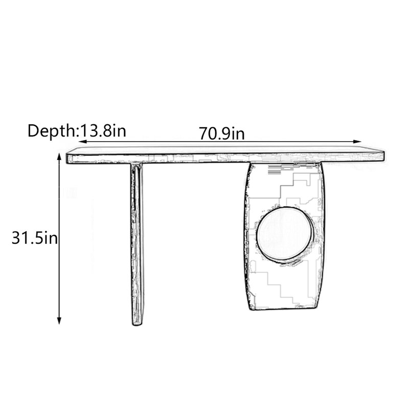 Console en bois de pin massif, H 31,5 po x l 70,9 po x P 13,8 po