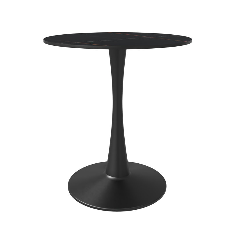  Bristol 24" Round Dining Table with Sintered Stone Top and Black Stainless Steel Pedestal Base - Seats 2-3 Person for Kitchen and Dining Room