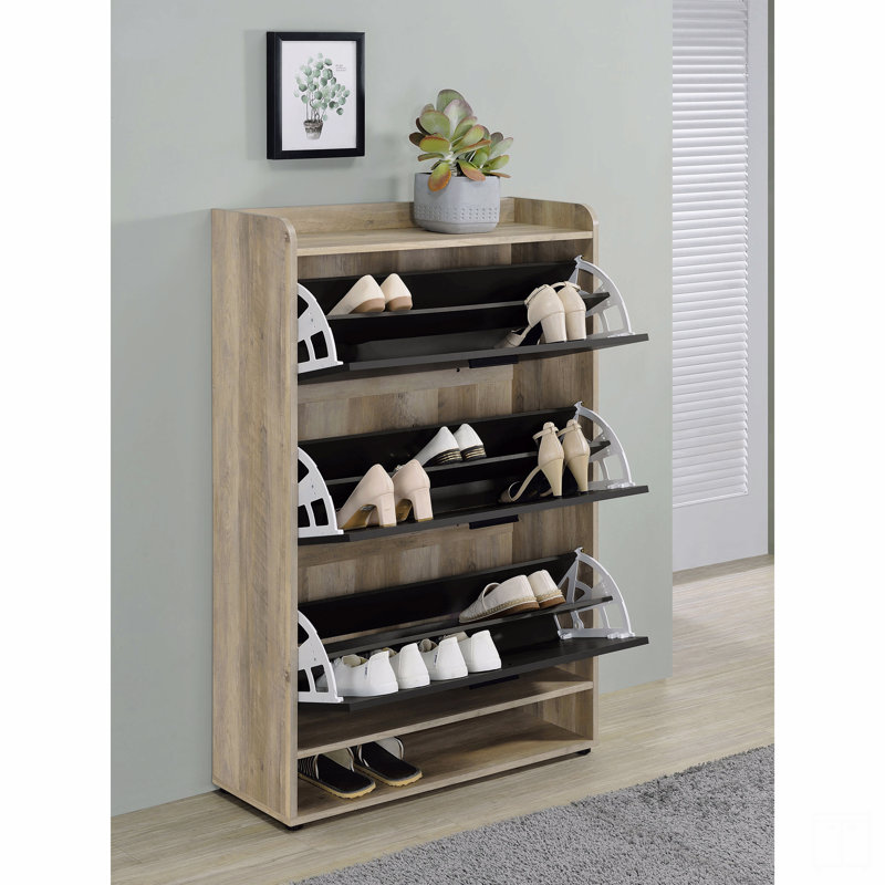 Range-chaussures en bois d'ingénierie à 3 niveaux, Gris naturel