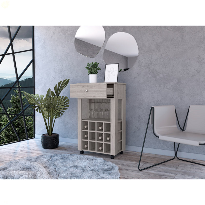 Ambler 1-Drawer 12-Bottle Wine Cabinet, Light Grey