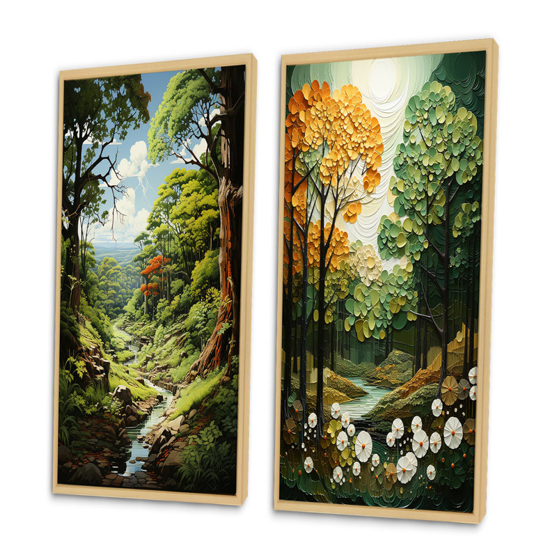 «Orange Green Trees Canopy», 2 pièces, H 24 po x l 20 po, Encadrement brun