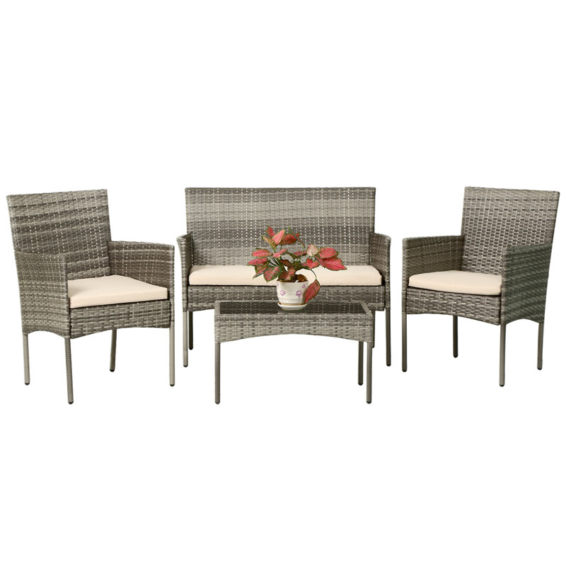 Ensemble de conversation avec canapé et coussins 4 pièces Jahvari, Kaki
