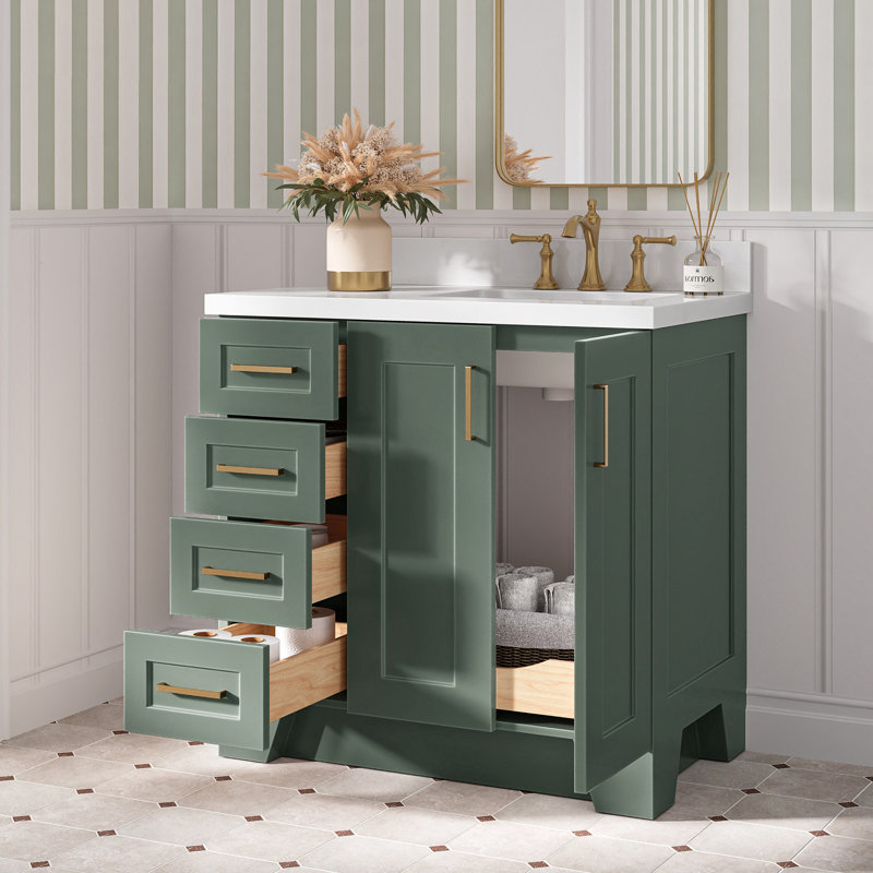37 IN.  Single Bathroom Vanity, Right, Rectangular, Vintage Green