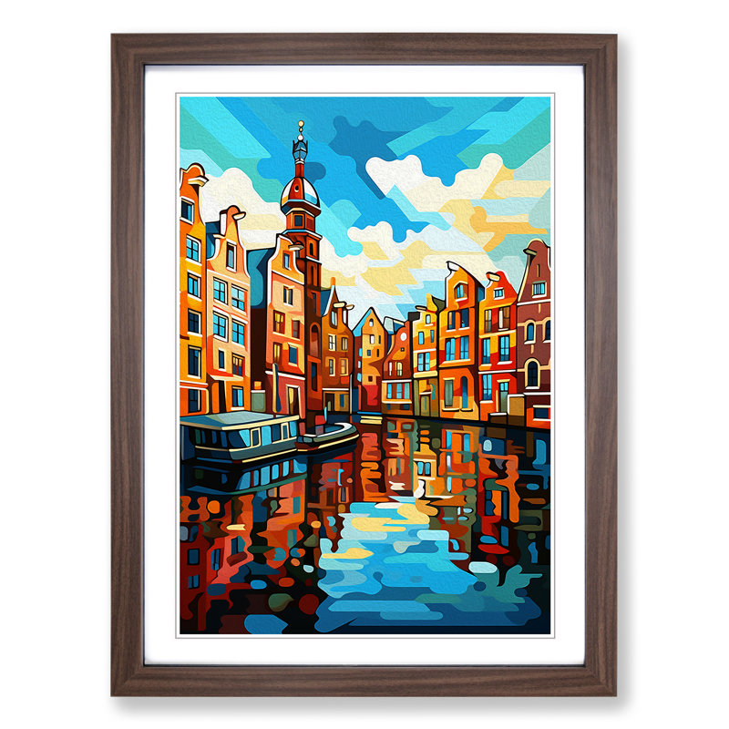 Amsterdam Cubism Framed Print, 34cm H x 25cm W x 2cm D, Walnut 