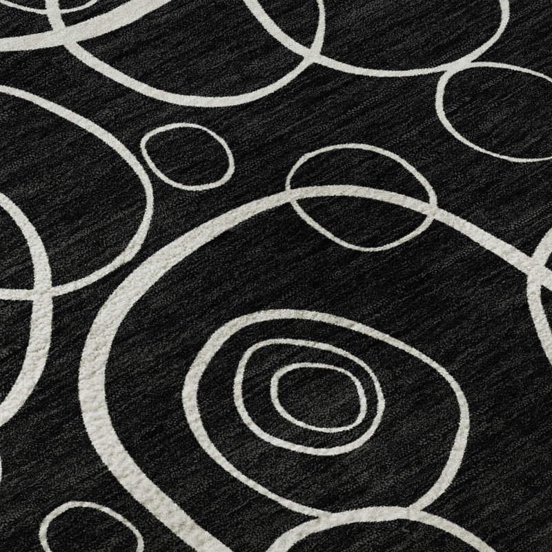 Premium Machine Washable Mayfield AMF2407 Bubbles Rug, 2'6" x 3'10", Black