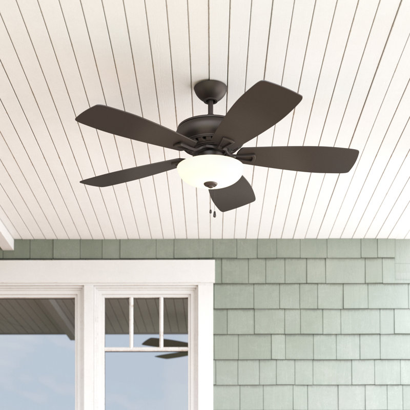 52"  5 - Blade Standard Ceiling Fan with Pull Chain and Light Kit Included, Matte Black