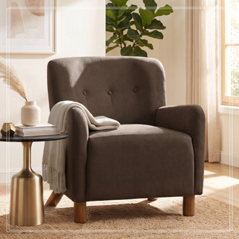 Fauteuil capitonné avec pieds en bois, Brown