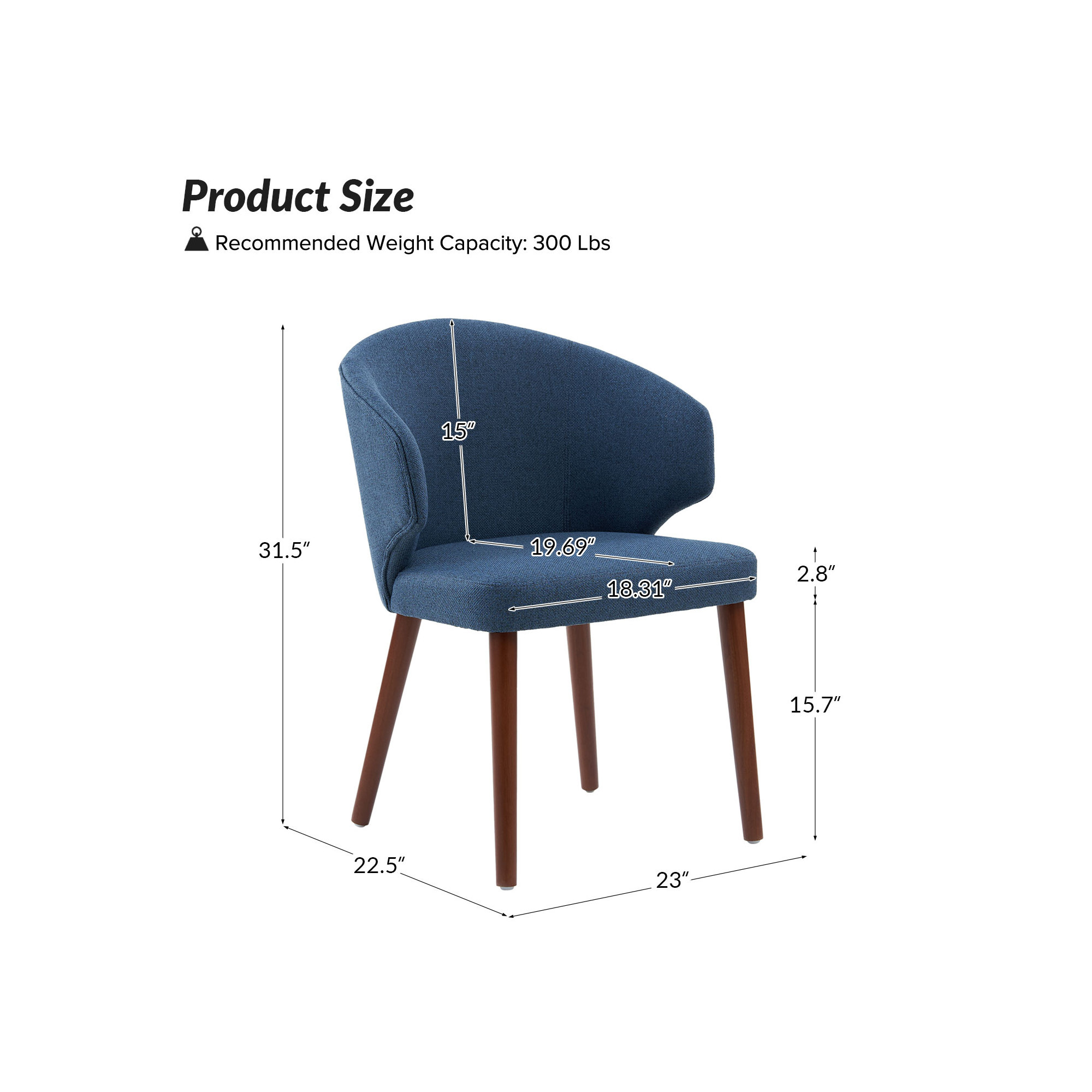Kanalu Wing Back Side Dining Chair with Solid Wood Legs, Navy Linen