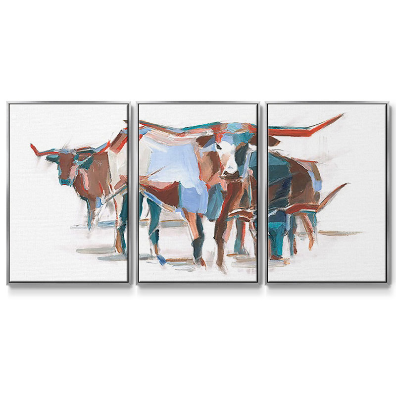 Longhorns modernes II 3 pièces, H 40 po x l 78 po x P 2 po, Encadrement argenté