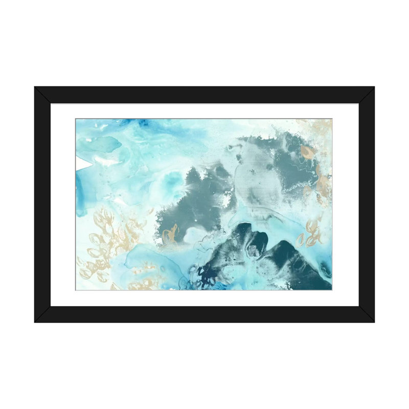 « aqua wave form i », impression sur toile, H 24 po x l 32 po x P 1 po, Papier d'art encadré noir, Blanc