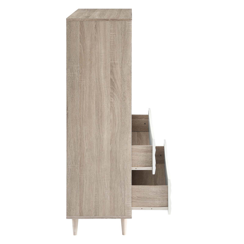 Vespera Oak and White 5-Drawer Chest with Grooved Wave Design