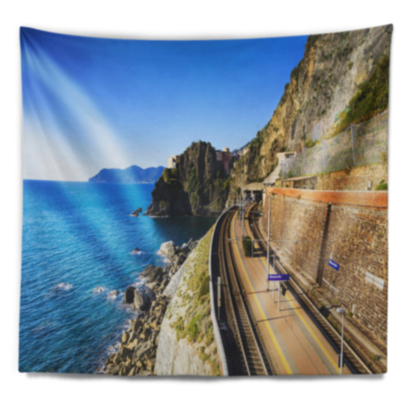Tapisserie de train et de chemin de fer Schafer à Manarola, H 32 po x l 39 po