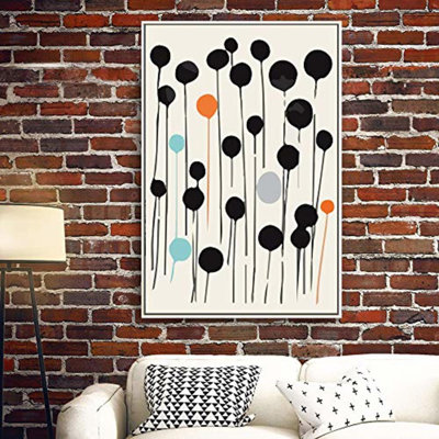 IDEA4WALL Framed Canvas Print Wall Art Black, Orange & Blue Dripping Color Dots Geometric Patterns Illustrations Modern Art Chic Relax/Calm Ultra For Living Room, Bedroom, Office - 16"X24" White