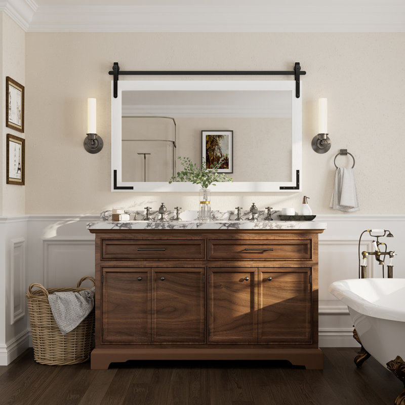 Miroir mural Amara Rustic Farmhouse, Blanc, 55 po x 36 po; Horizontale