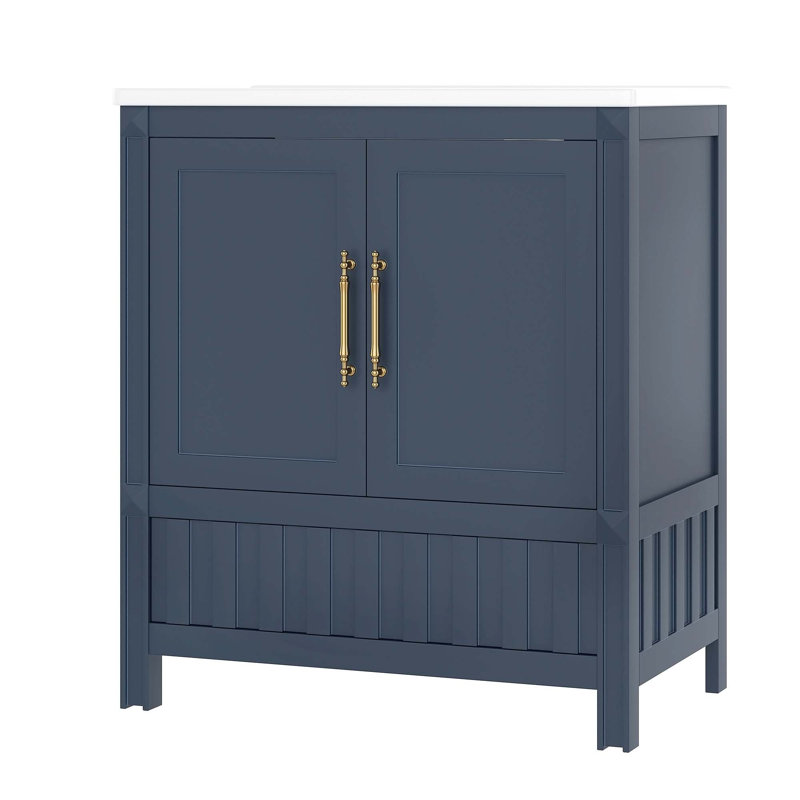 Meuble-lavabo rétro avec lavabo, portes d'armoire et tablettes de rangement multifonctionnelles, tiroirs pour une utilisation élégante et pratique